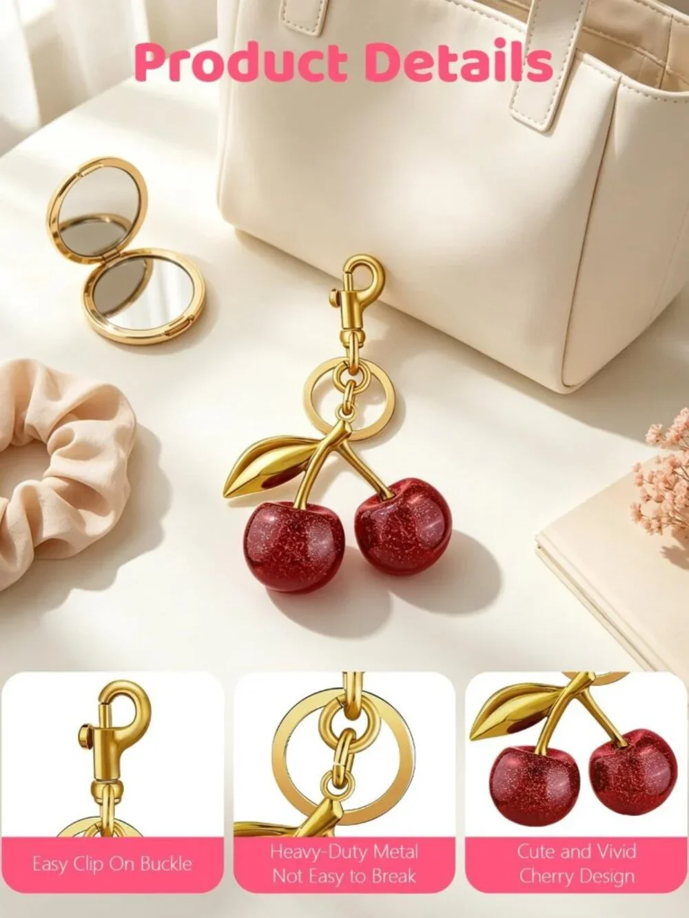 24PCS Cute Cherry Keychain Set, Stylish Purse Charm & Bag Accessories, Perfect